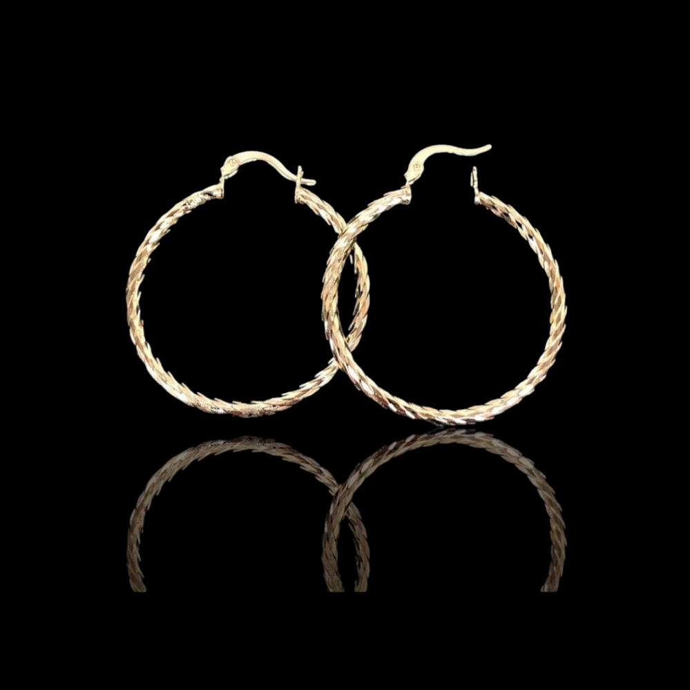 18K Italian Gold Layered Diamond Cut Hoop Earrings 1 1/2 Inch 40mm